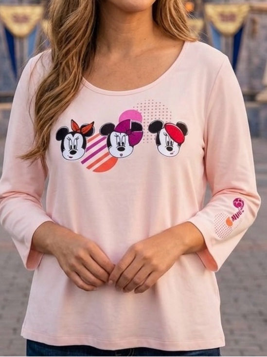 Disney Tops - Disneyland Paris Minnie Parisienne Blouse Pink 3/4 Sleeve Top Women's Medium NWT